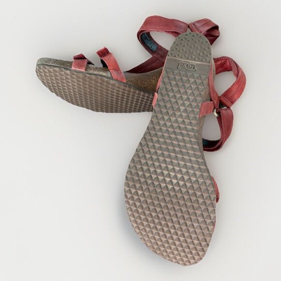 Teva Ysidro Sandals Womens 8 Red Leather Ankle Strap Wedge Shoes - Picture 7 of 8